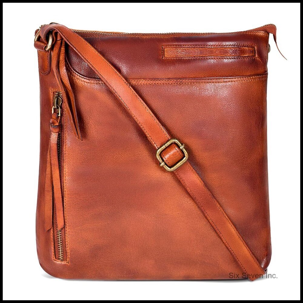 Genuine Leather Crossbody Bag Adjustable Strap Multiple Compartments Chic